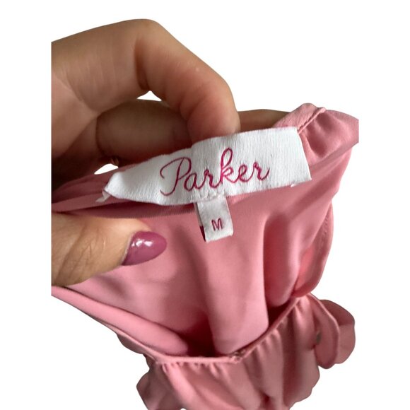 PARKER Carnation Pink Drop Waist Ruffle Dress Size Medium - Picture 4 of 7